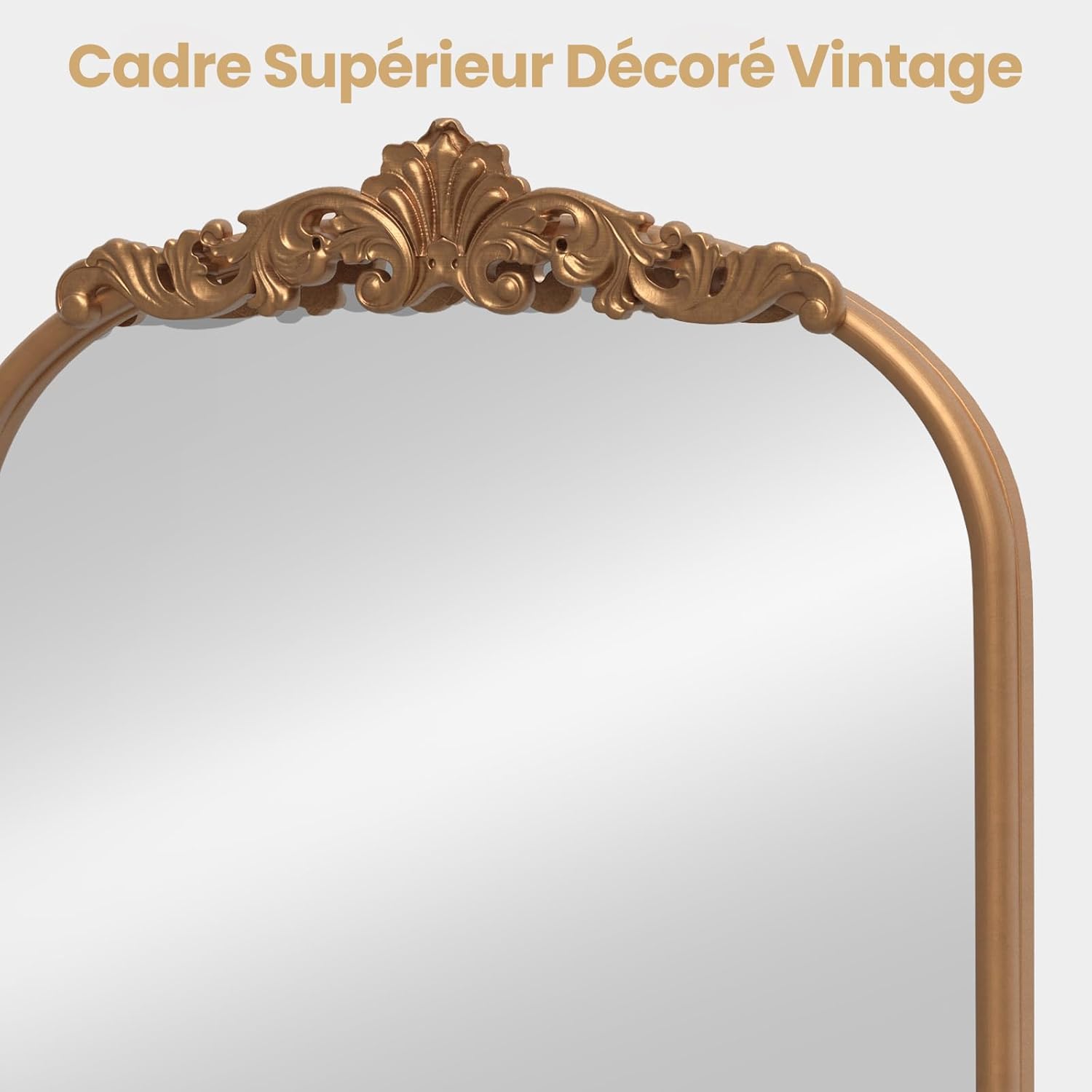 Miroir Mural Doré Vintage, Miroir Arqué Décoratif avec Cadre Baroque Orné, Métal Robuste, Décoration Murale pour Entrée, Salon, Couloir (66x95 cm) - 7