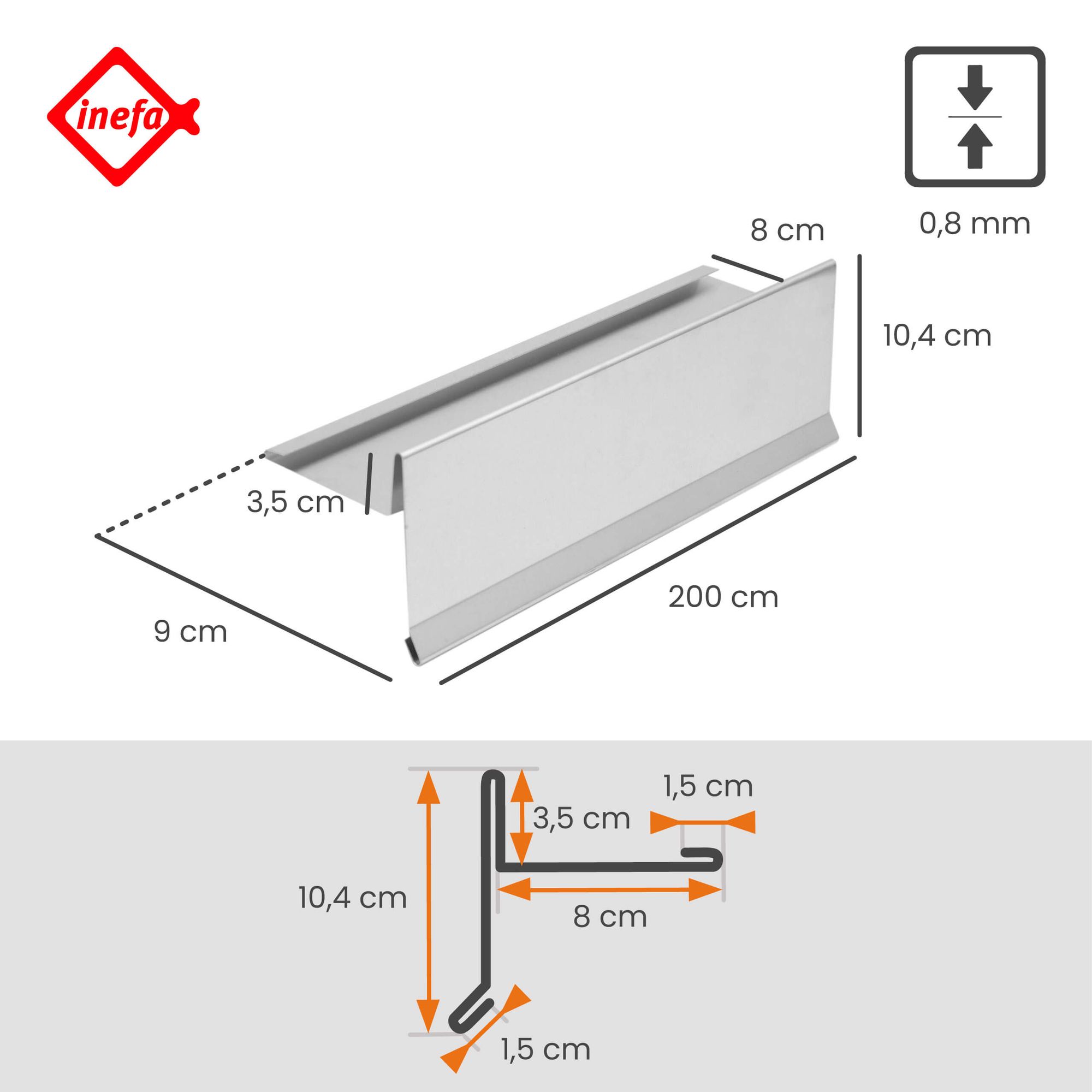 INEFA Remate de beiral com quebra-água 200cm Alumínio Prata - 2