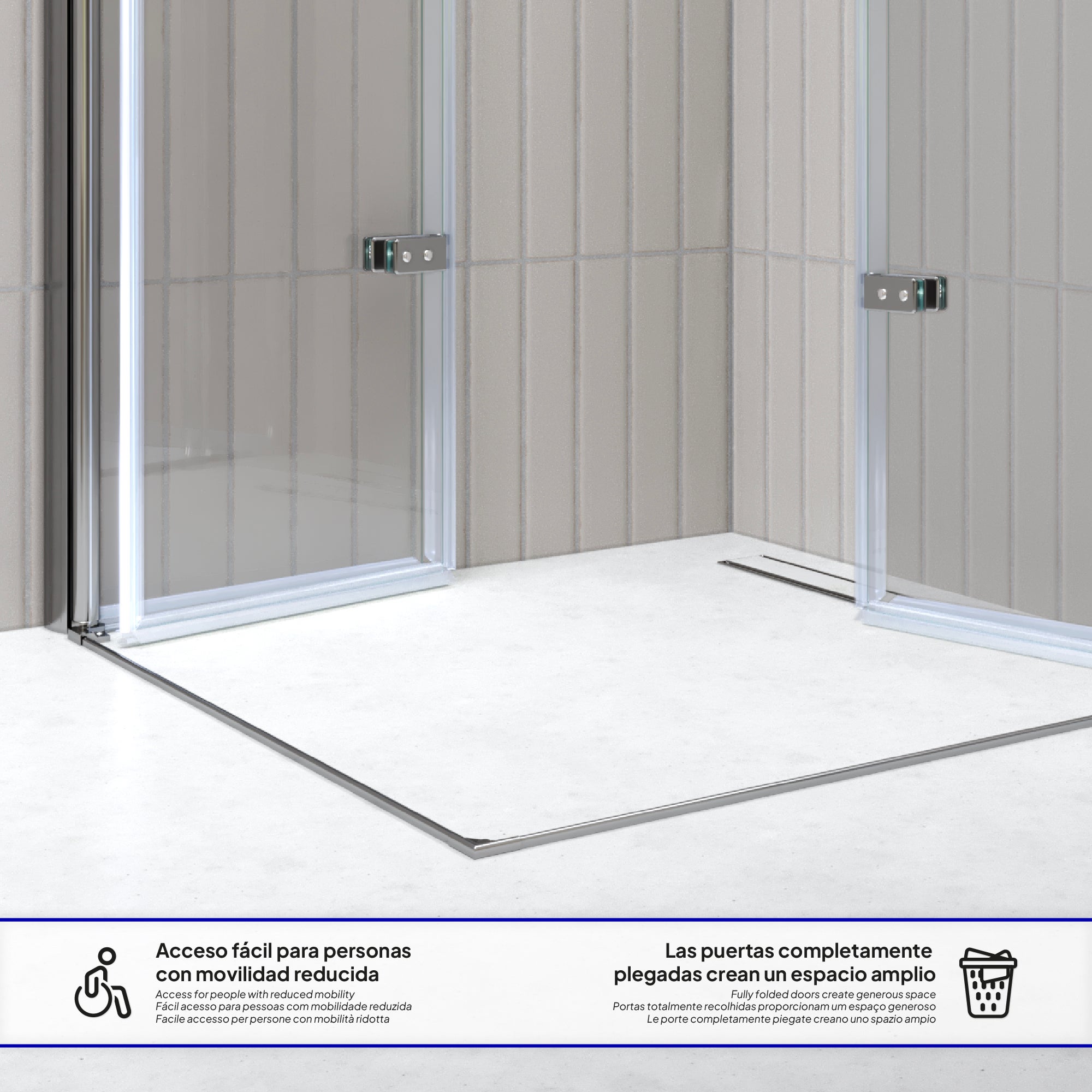 Box Doccia Emma 90x90x180cm, REVERSIBILE, Porte Pieghevoli, Regolazione 88.5-90.5x88.5-90.5cm, Profili Cromati, Vetro Temperato Trasparente 6mm - 9