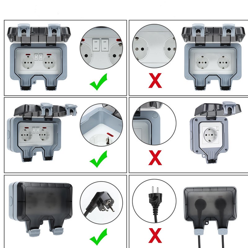 1X Prise Étanche Double Prise Electrique Extérieure IP66 Étanche Prise Murale 16A IP66 avec interrupteur apparent - 5