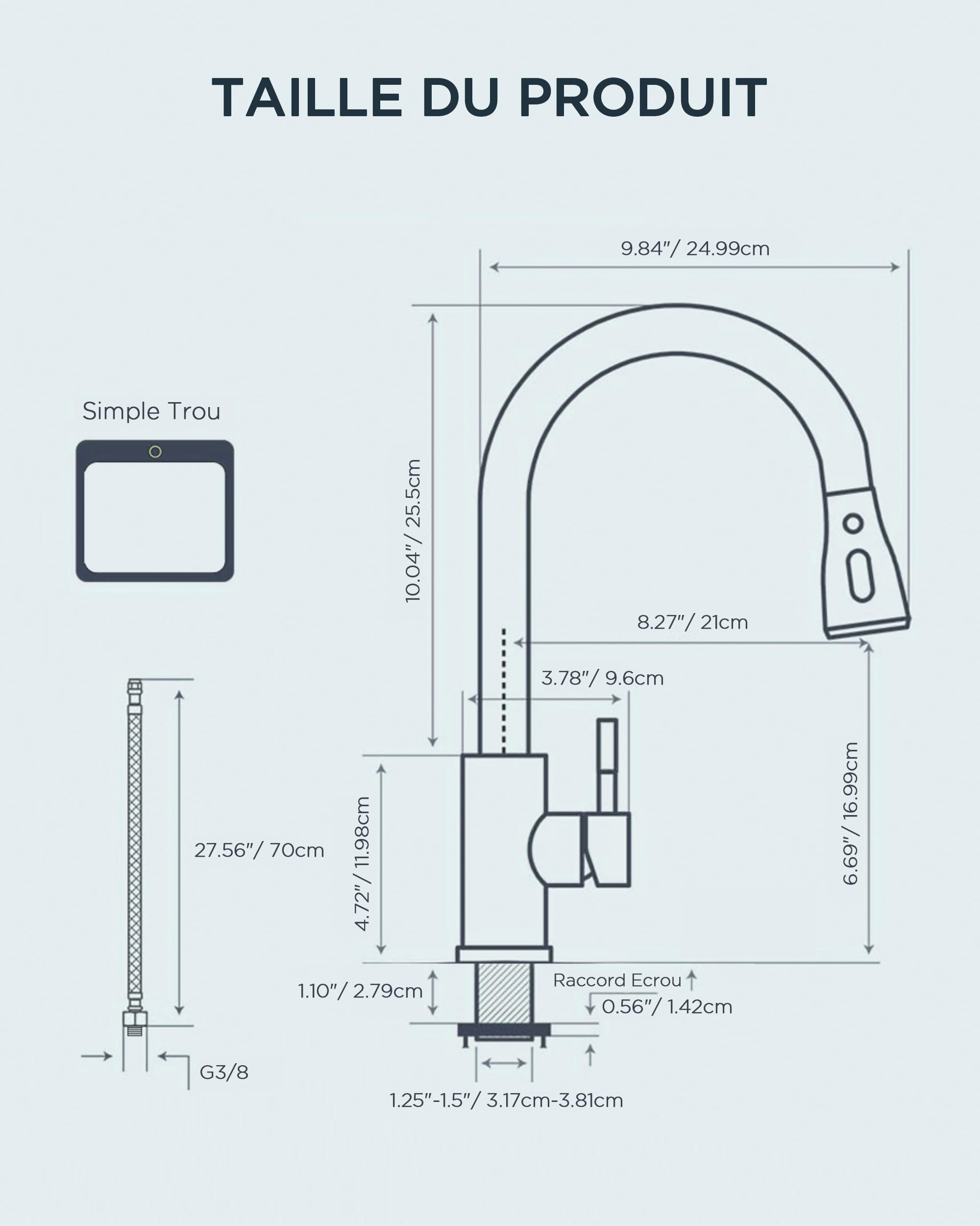 Mitigeur de Cuisine avec Pulvérisateur Escamotable 2 Modes,Pivotant 360°,Arc Élevé en Acier Inoxydable - Robinet Évier Moderne et Fonctionnel - 3