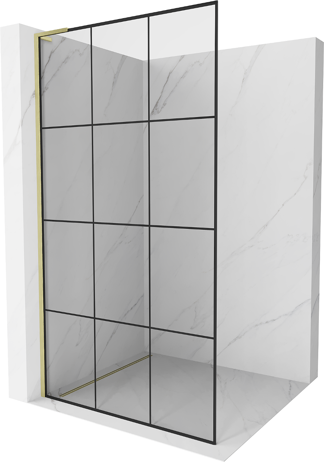 Mexen Kioto L ścianka prysznicowa Walk-in 120 x 200 cm, czarna kratka, złota szczotkowana - 800-120-103-55-77