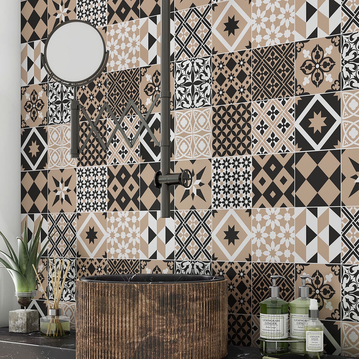 Crédence adhésive sticker pour salle de bain - Motif carreaux de ciment - Adhésif MAT - 70x70 cm - 2