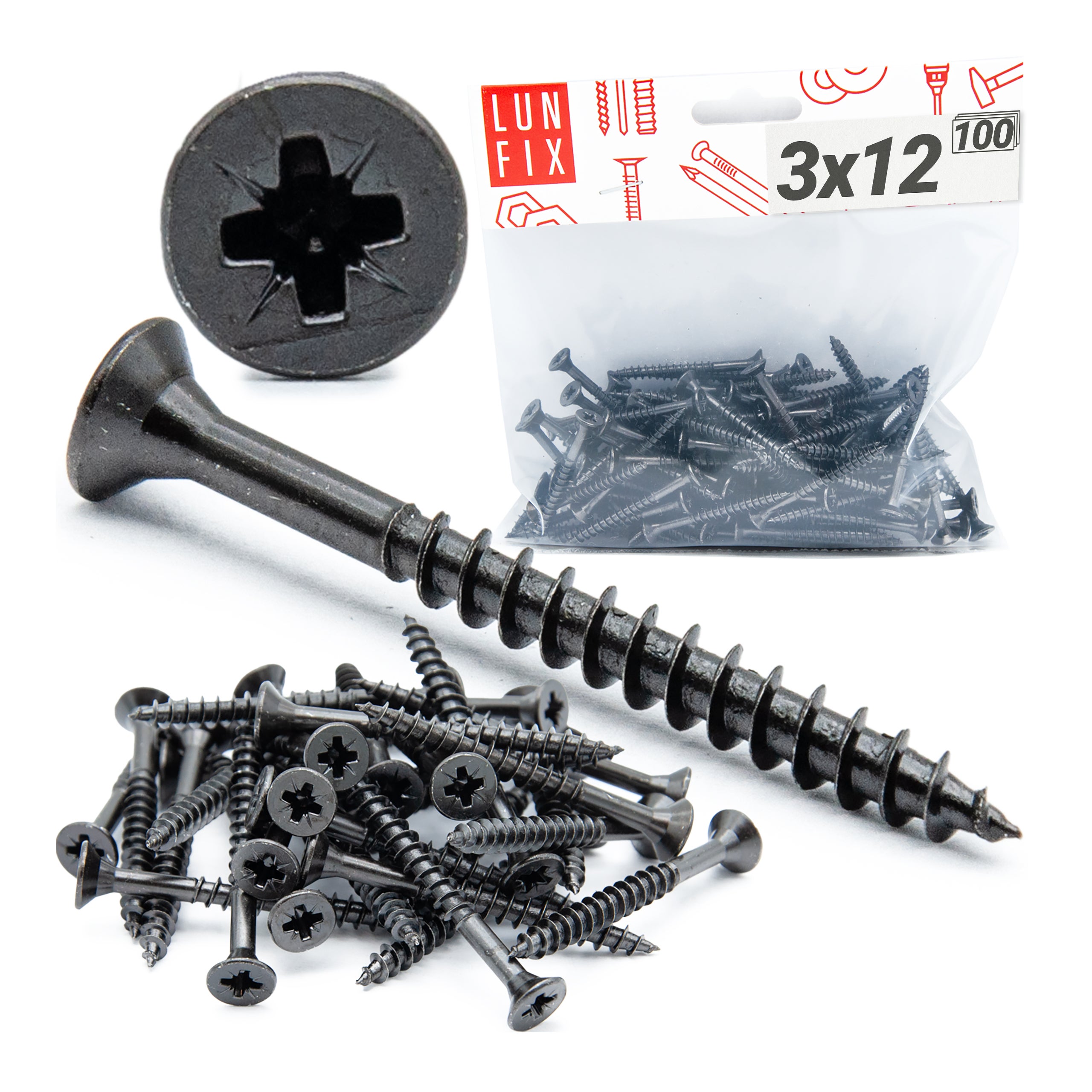 Wkręty do drewna uniwersalne czarne 3x12mm 100szt.