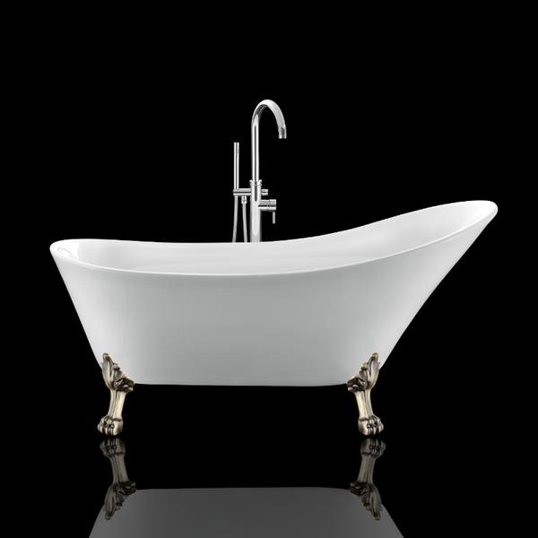 Baignoire sur pieds rétro BALMAIN Blanche 161 cm Pieds de Lion Bronze jaune vieilli
