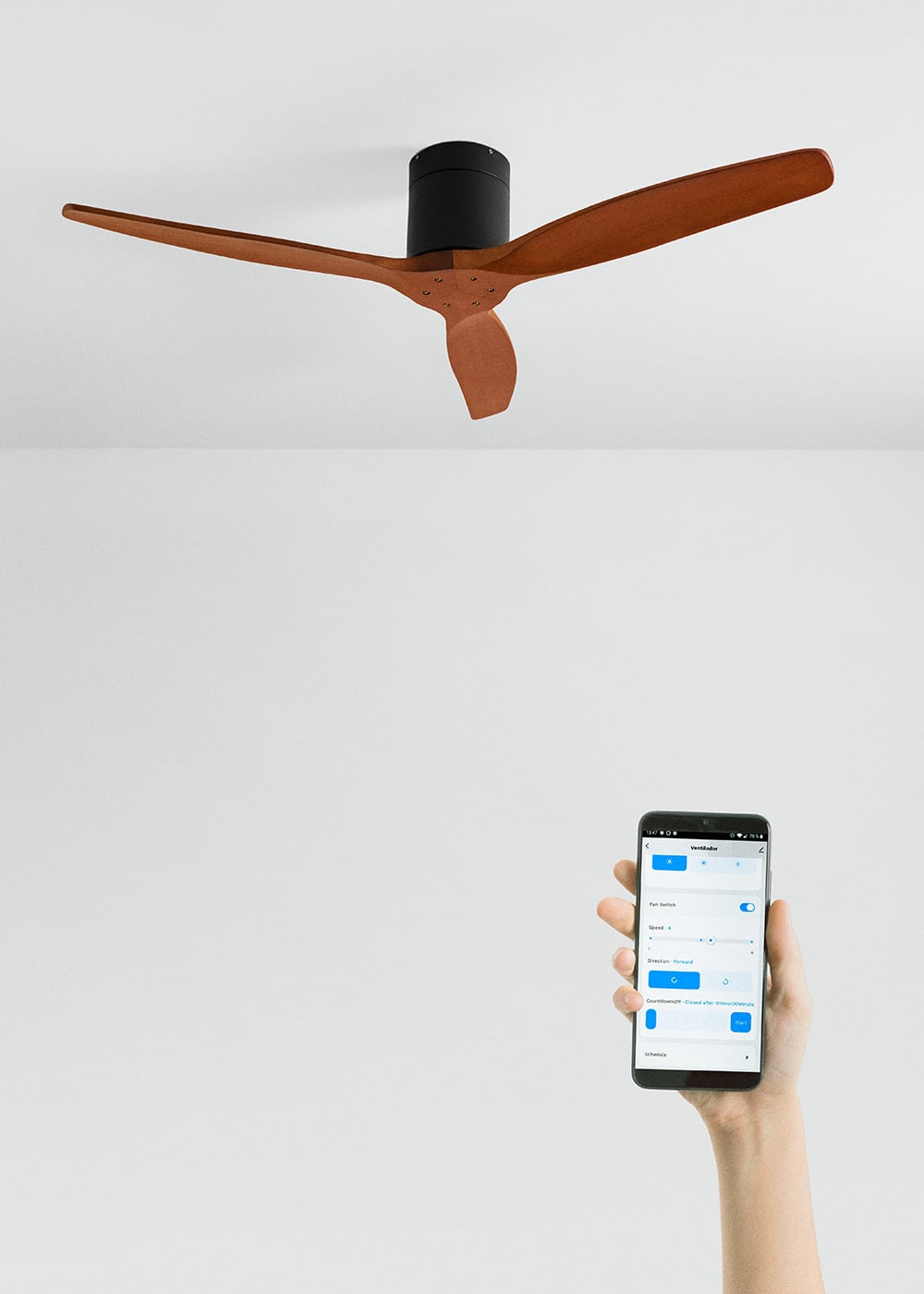 CREATE- WIND CALM M - Ventilador de teto silencioso de 40 W com pás técnicas em ABS Ø132cm - sem luz - com wifi - 3