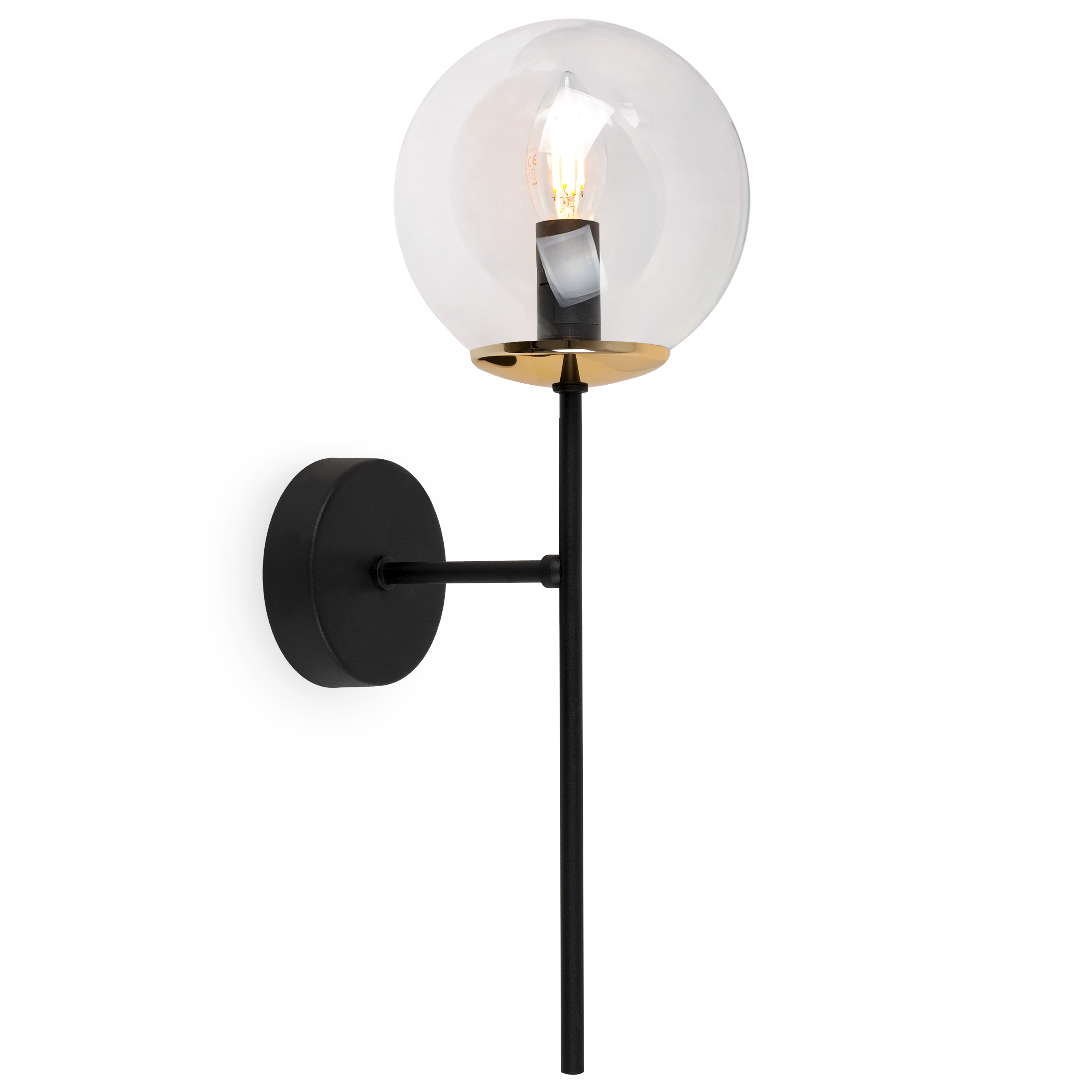 Lampa kinkiet ścienny czarny Siena loft 1xE14 klosz kula szklana bezbarwna/złota Light Home LH