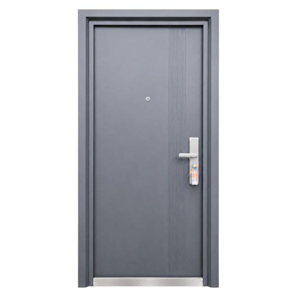 Usa metalica de exterior Novo Doors ND7006, 98x200 cm, deschidere stanga, tabla 0.7 mm, prag din inox, gri antracit