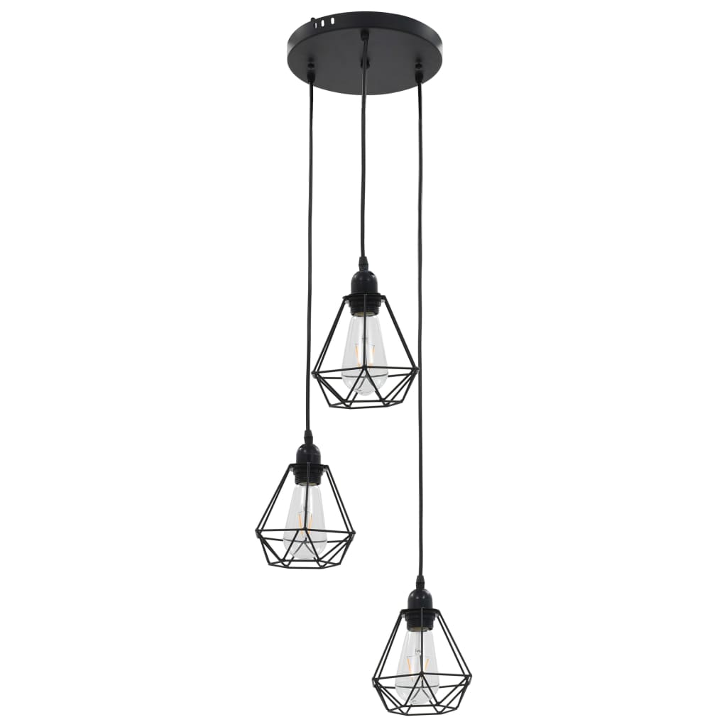Plafonnier avec design de diamant Noir 3 ampoules E27 vidaXL - 3