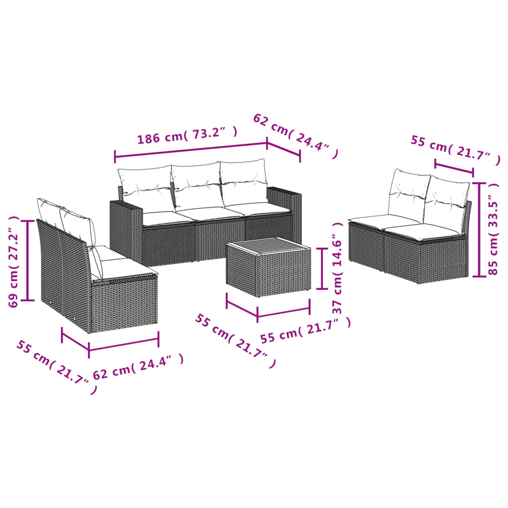 Salon bas de jardin en Rattan synthétique Gris 8 personnes - 3