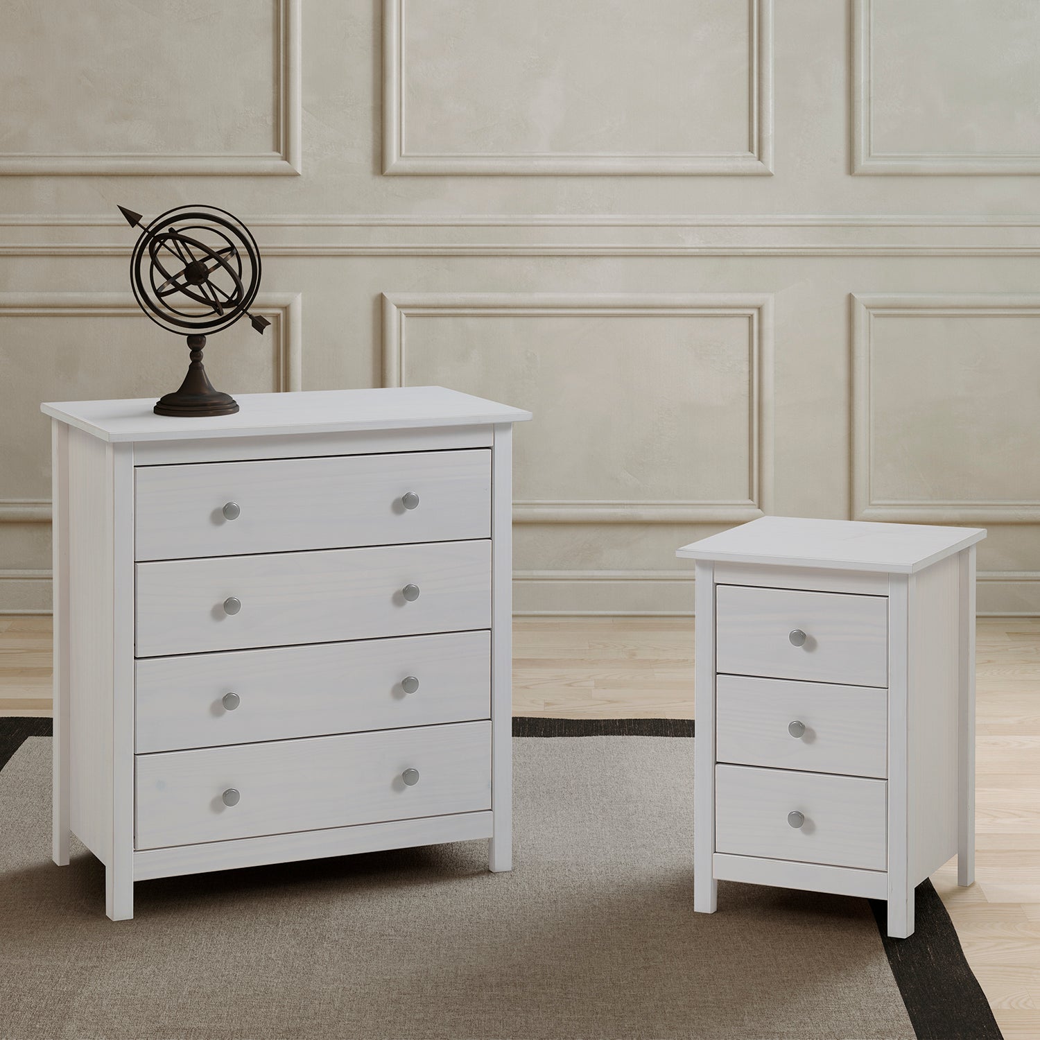 commode 4 tiroirs, pin massif , couleur blanc translucide, mesure 78,5x75x35 cm (hauteur-largeur-profondeur) - 8