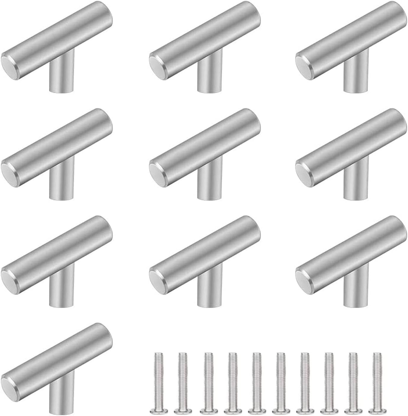 Uchwyty Meblowe Inox x10 – Kształt T, Do Kuchni, Szafy, Szuflady, Śruby W Zestawie, Stal Nierdzewna Srebrna