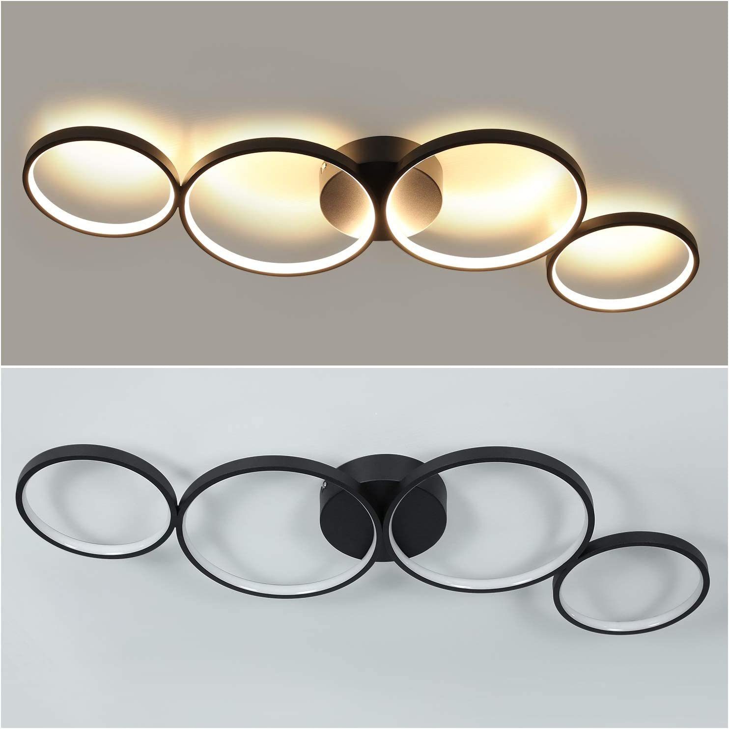 NETTLIFE Plafonnier LED 37W 3000k Blanc Chaud Anneau Rond Moderne Noir 89cm Lampe de Bureau Design pour Chambre Salon Couloir Bureau Cuisine - 5