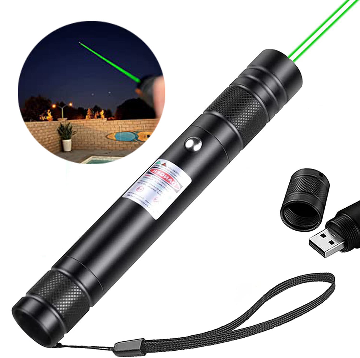 Przenośna latarka laserowa USB o bardzo dużym zasięgu, odpowiednia do nauki interakcji ze zwierzętami, świecąca zielonym światłem firmowym