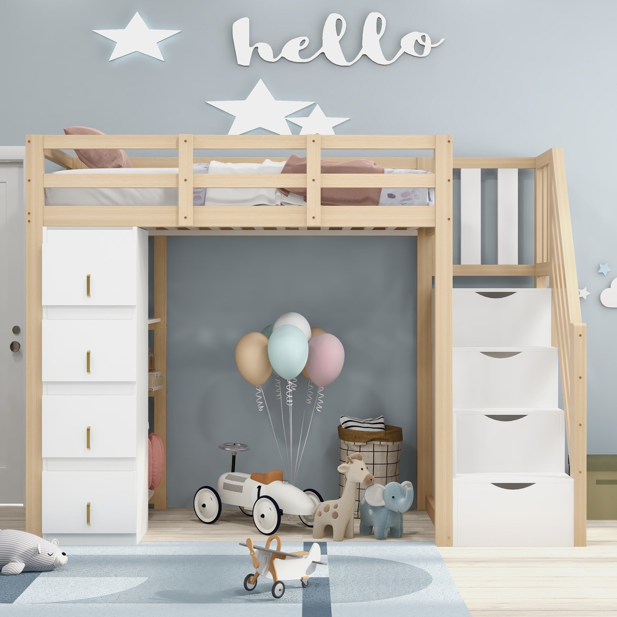 Lit Mezzanine Enfant/ado 90x200 Cm En Bois Massif, Avec Armoire, étagères Et échelle Rangement - 4