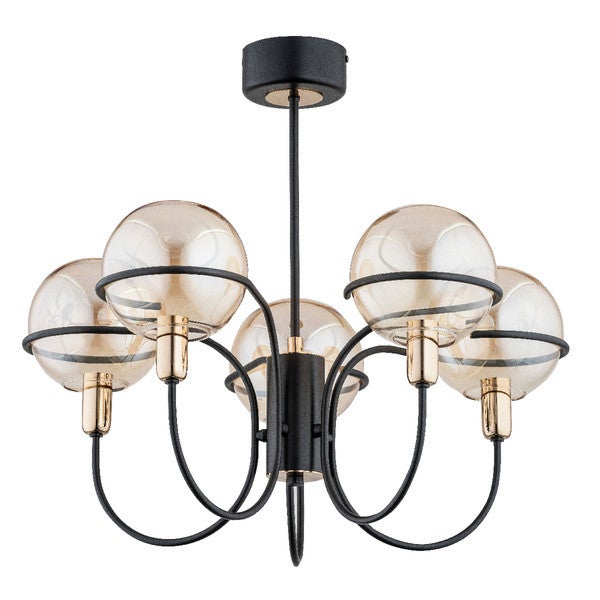 Lampa wisząca PETRA czarno-złota 5 x E14 x 10W wym: 52 x 59 x 59 cm Alfa