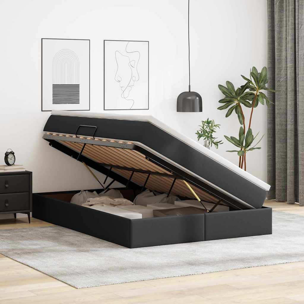 Lit avec rangement et matelas noir 140 x 200 cm similicuir - 4