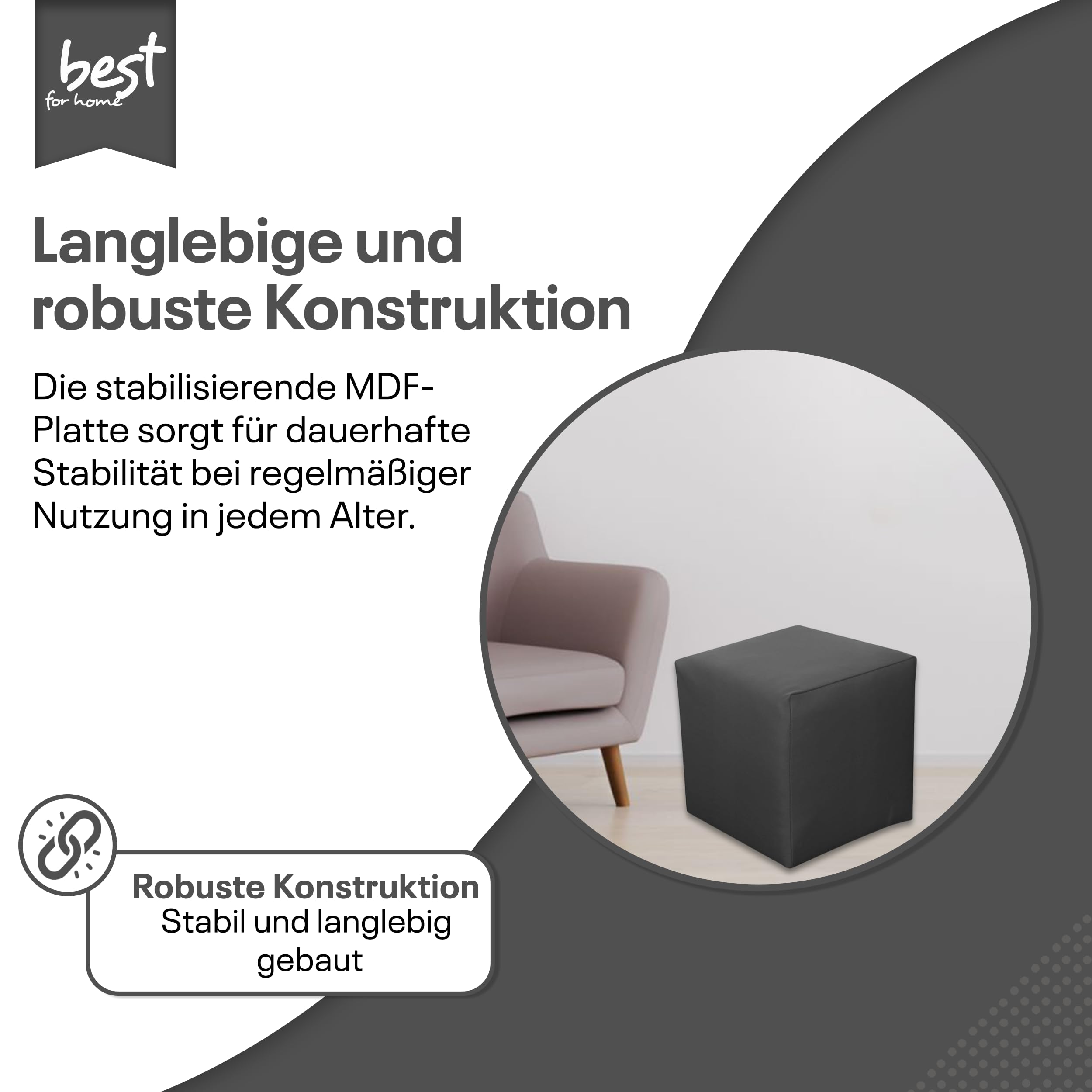 Sitzwürfel / Siège Pouf - Gris Foncé, 40X40X40 Cm, Assise Rembourrée En Simili Cuir, Confortable Pour Salon, Chambre Ou Bureau - 3