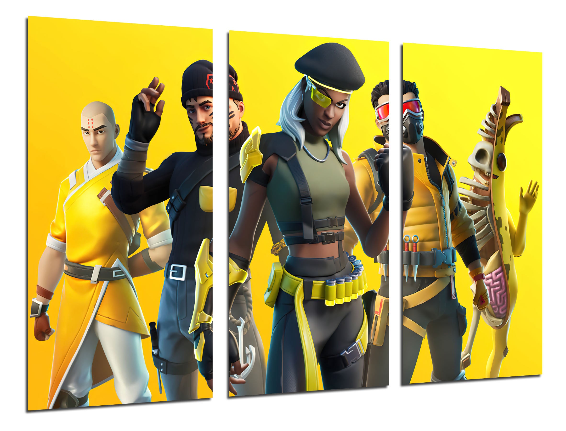 Set cuadros vídeo juego, fortnite, epic games, 2017, amarillo, impresión digital sobre madera