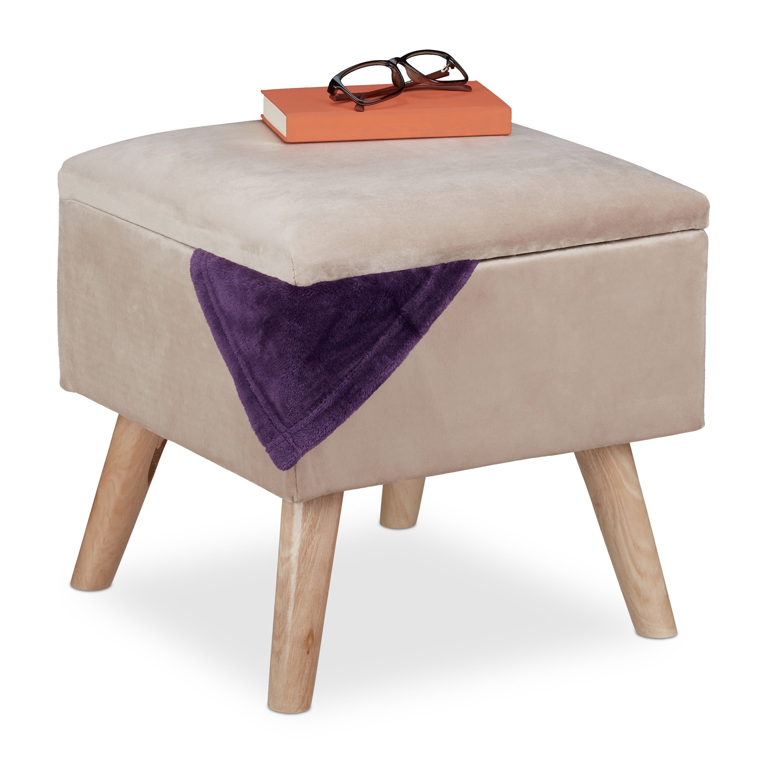 Relaxdays Pouf Poggiapiedi Rotondo In Morbido Pelo, Imbottito, Con Gambe In Acciaio, H41 X D37 Cm, Nero, Carico Max 150 Kg - 3