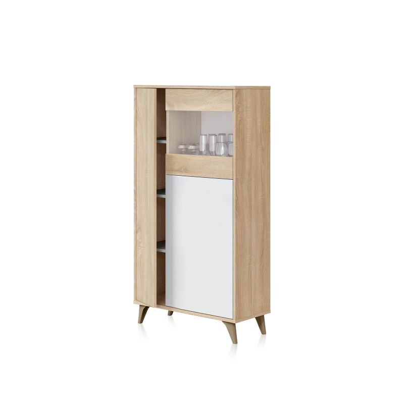 Vitrine LAURA 3 portes avec étagères L77 x H142cm - Blanc / Bois - 7