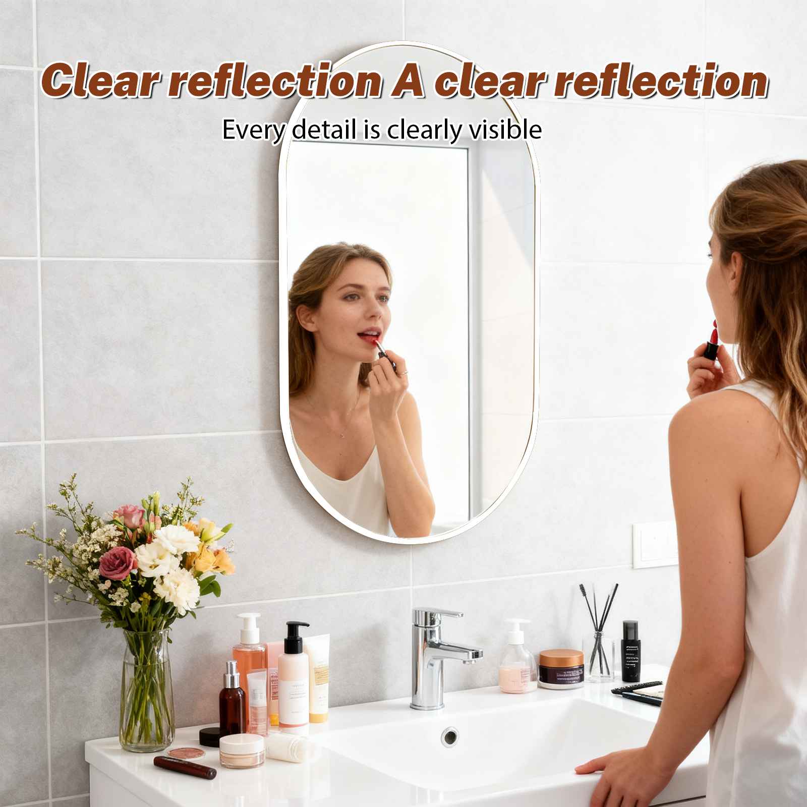 Specchio Ovale 50x70 cm con Vetro di Alta Qualità e Pellicola Anti-Espolosione, Riflesso Chiaro e Sicuro - 3