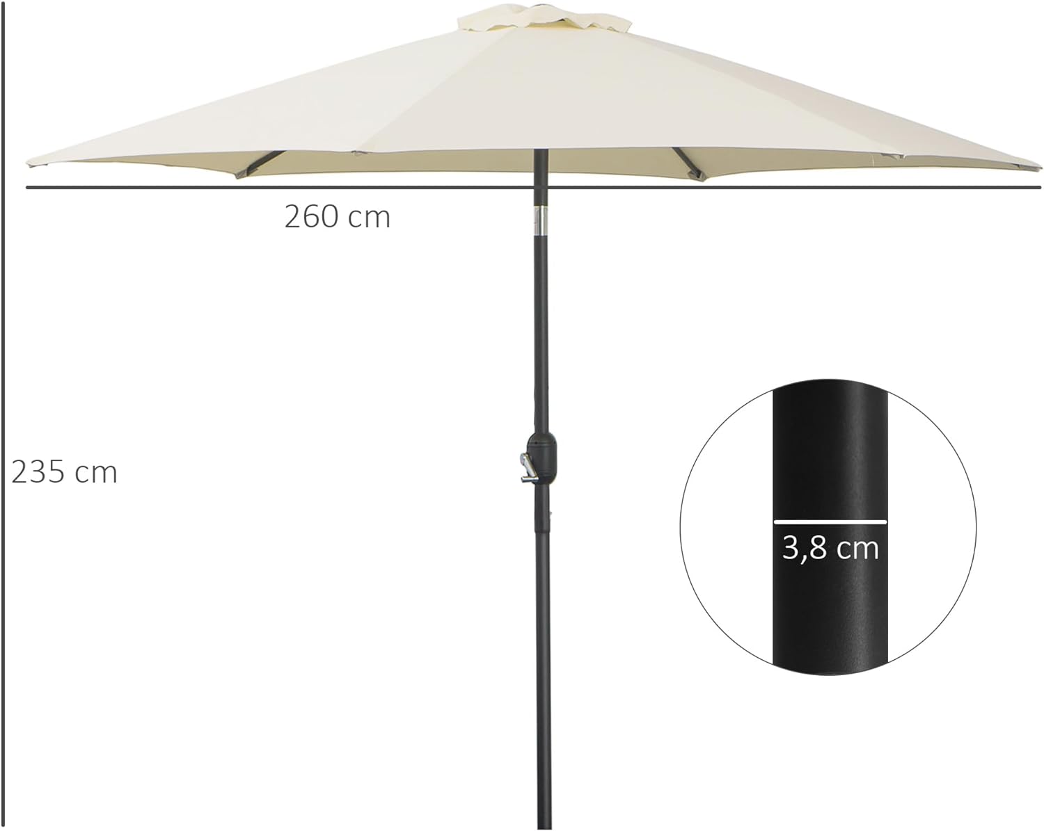 Guarda-sol reclinável para jardim, pátio, praia, piscina, com manivela alumínio, protetor UV, 2,7x2,35m White - 7