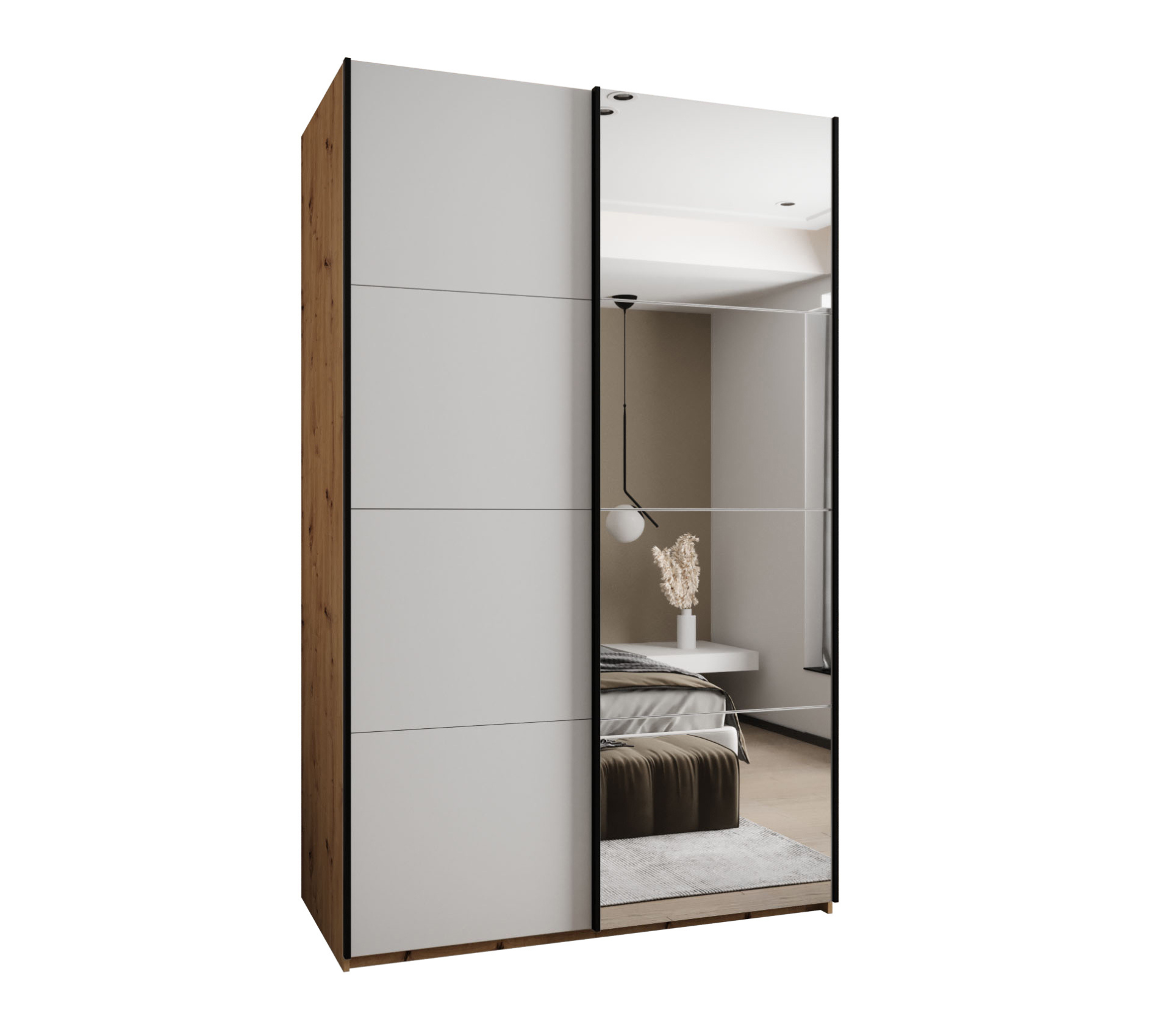 Szafa przesuwna wysoka Lux 3 160 x 64 x 245,5 cm artisan + biały + u. czarny - Abiks Meble
