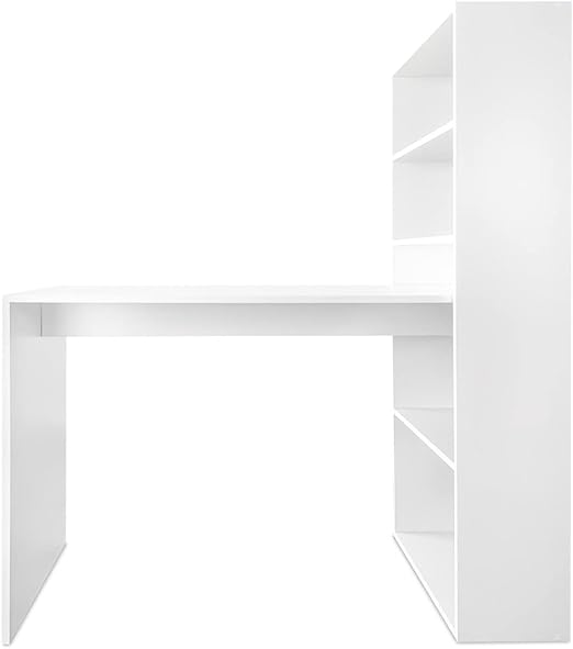 Scrivania per computer con scaffale reversibile, 5 vani portaoggetti, colore bianco, 122 cm (L) x 50 cm (P) x 140 cm (A) - 5