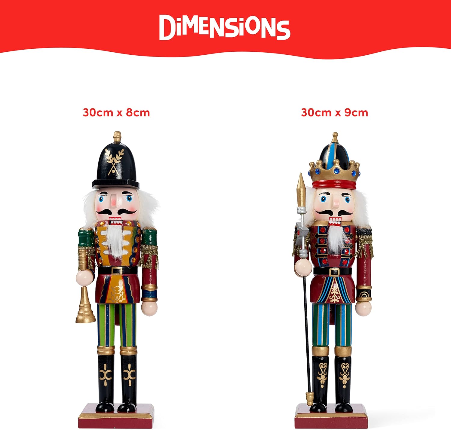 Juego de 2 Cascanueces de Madera Grandes para Navidad - 30 cm - Decoración Clásica - Cascanueces para el Hogar - Decoración Navideña - 3