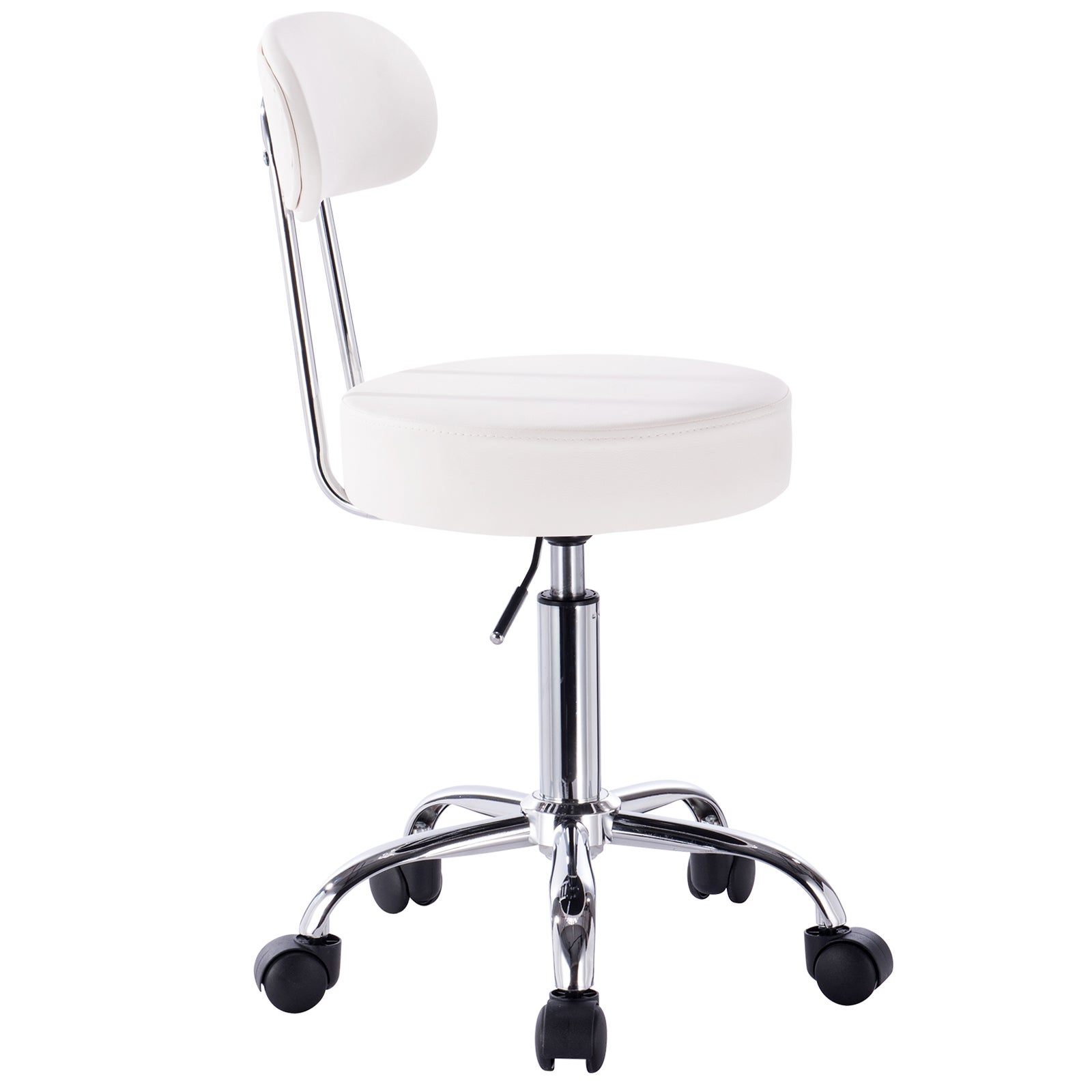 WOLTU Tabouret de Bureau，tabouret de travail à roulettes，chaise de bureau avec dossier，hauteur réglable，Blanc - 2