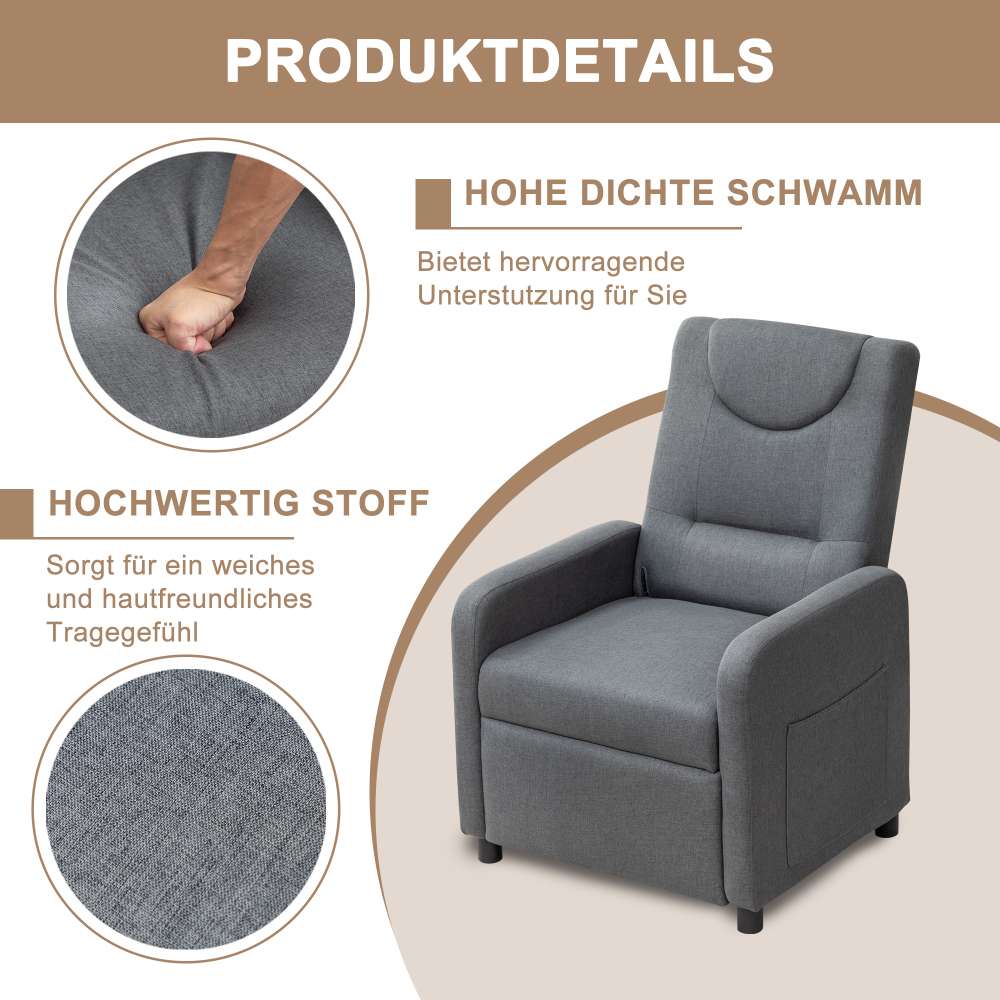 Fauteuil relax inclinable réglable｜Fauteuil polyvalent｜Repose-pieds intégré｜Tissu résistant｜Gris foncé moderne - 3