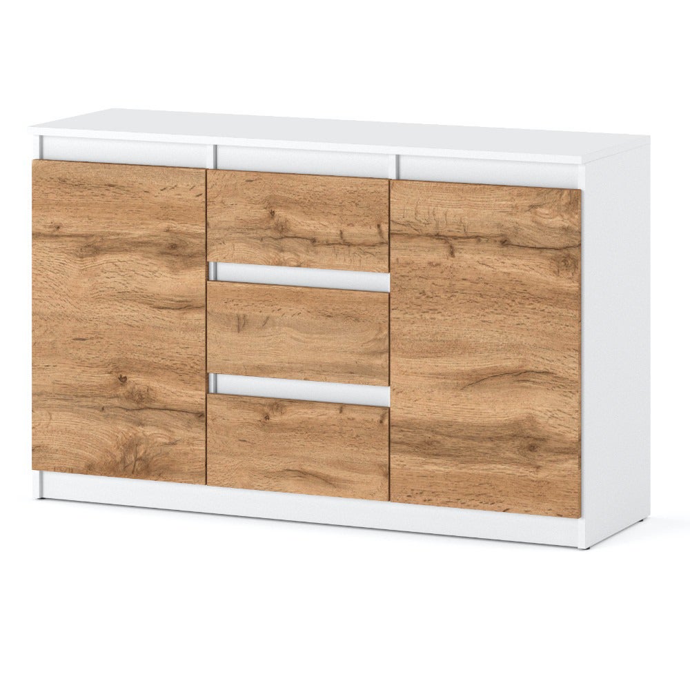 Komoda biała drewniana 3 szuflady 120cm szafka salon młodzieżowa dąb wotan
