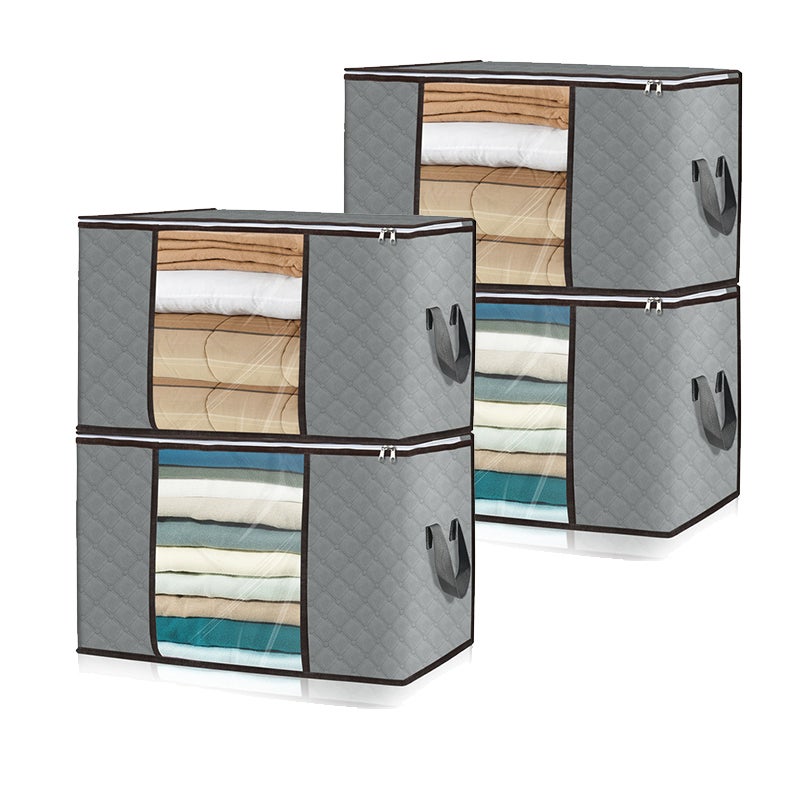 Resszo Lot De 3 Sacs De Rangement Vêtements 56L Beige - Boîtes Pliable Avec Cadre Métal & Fenêtre Transparente