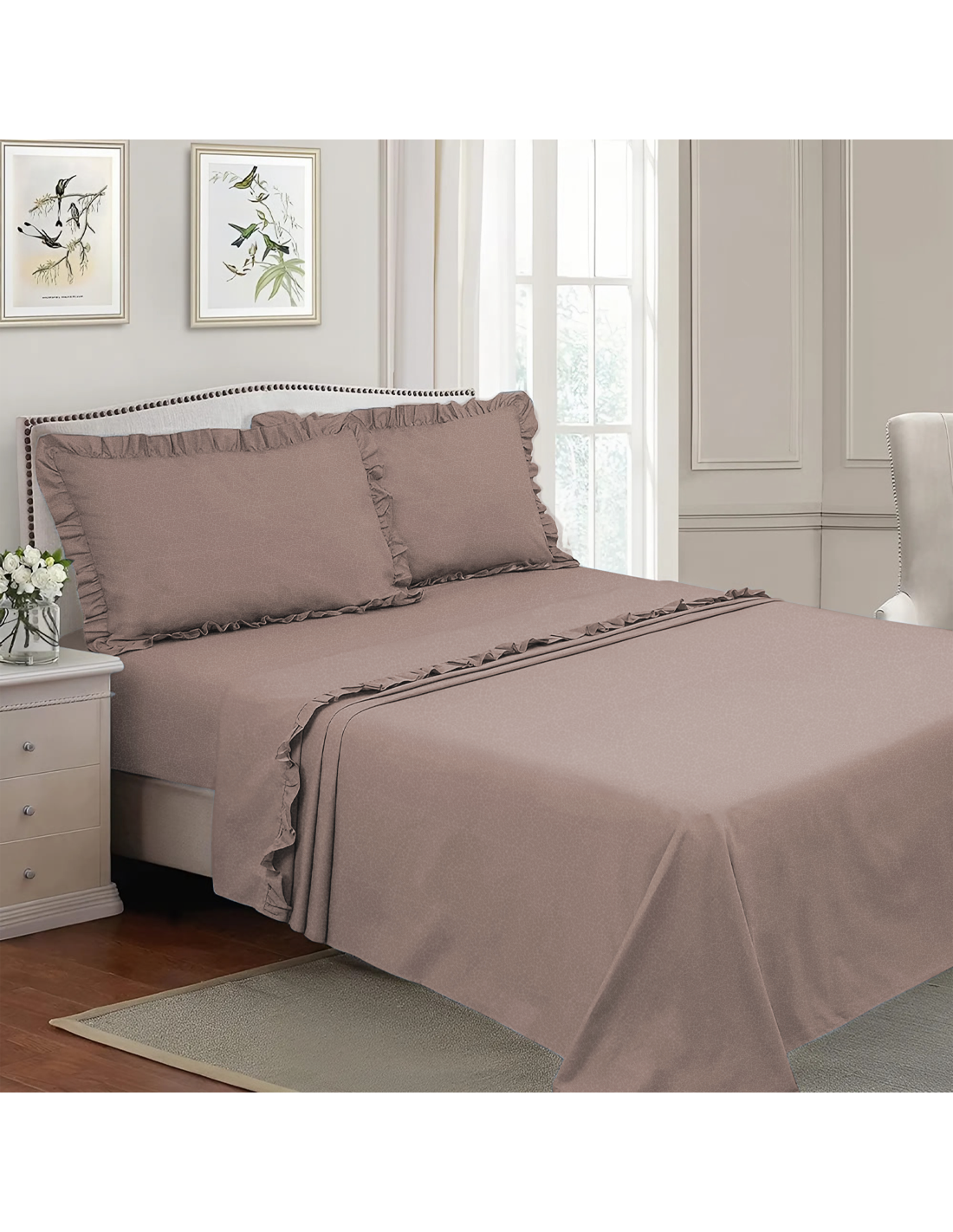 Completo per Letto Matrimoniale con Volant Due Lenzuola e Due Federe con Rouche - 2