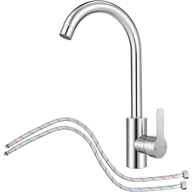 Bateria kuchenna z elastycznym wężem, bateria kuchenna ze stali nierdzewnej z obrotową o 360° wylewką, jednouchwytowa bateria zlewozmywakowa