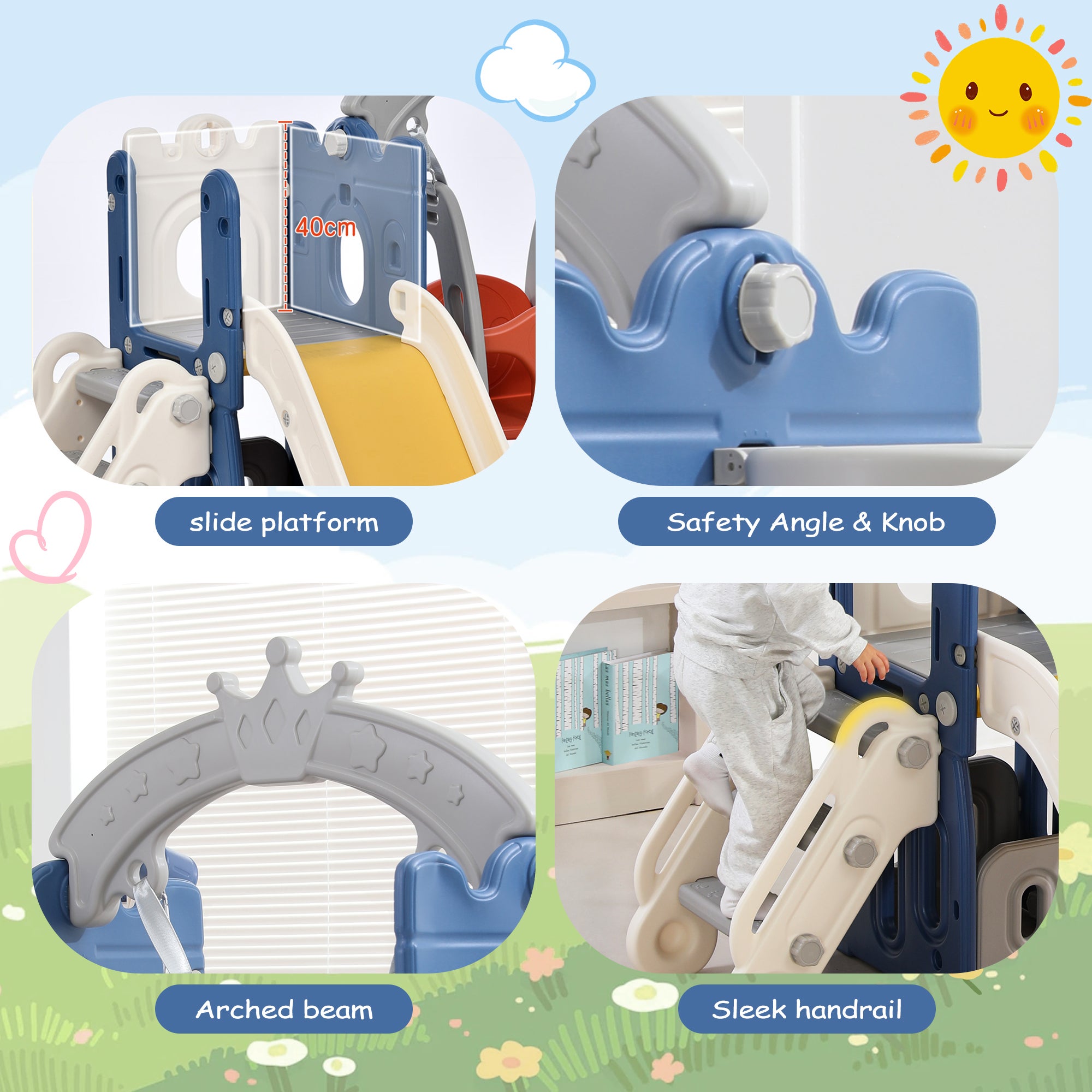 Toboggan et jouets d'escalade pour enfants 5 en 1, rangement , balançoire, cadre de basket-ball en PEHD (les balles océaniques ne sont pas incluses) - 9