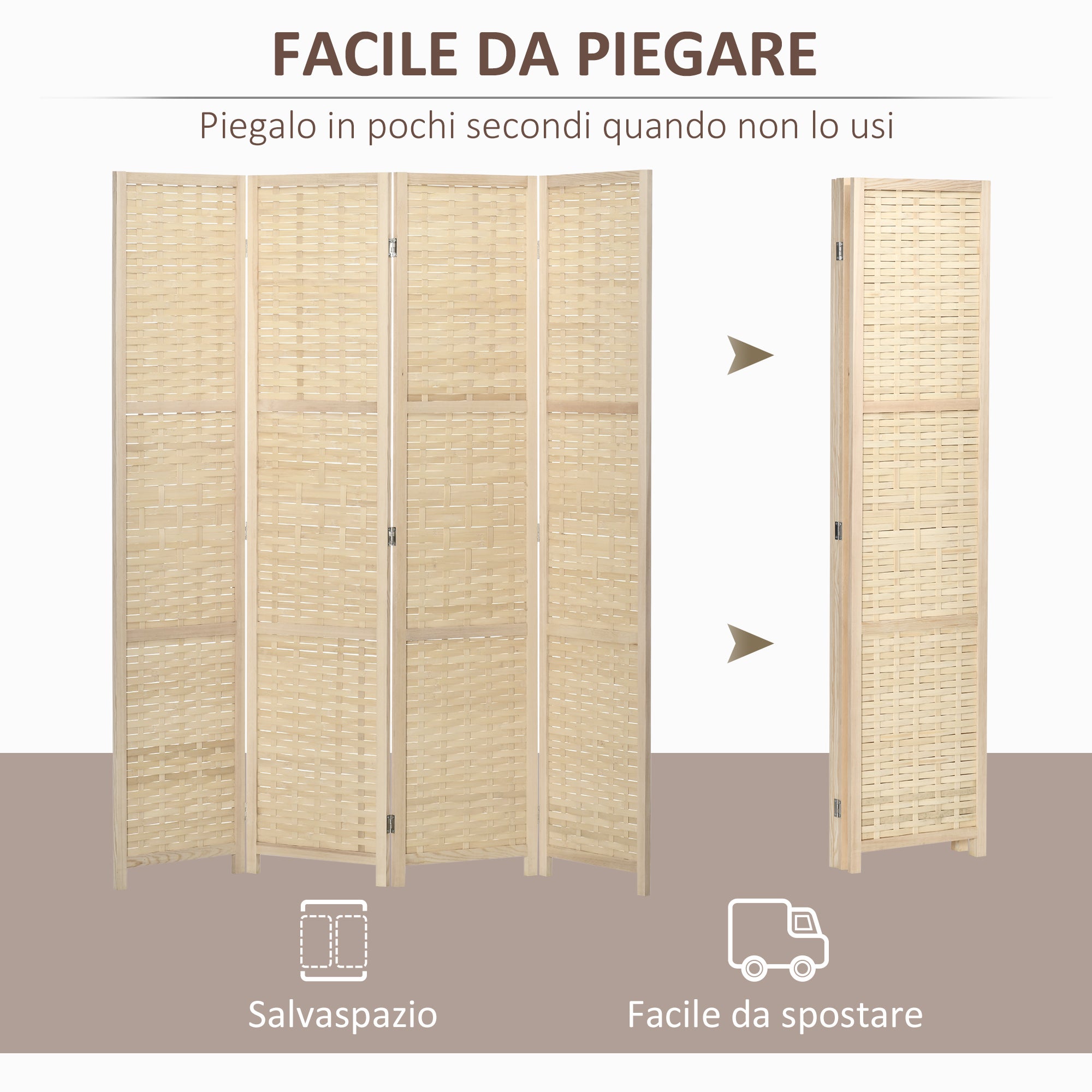 Moustiquaire intérieure 4 portes bois bambou tissé séparation pliante économisant espace hauteur 170 cm naturelle - 6
