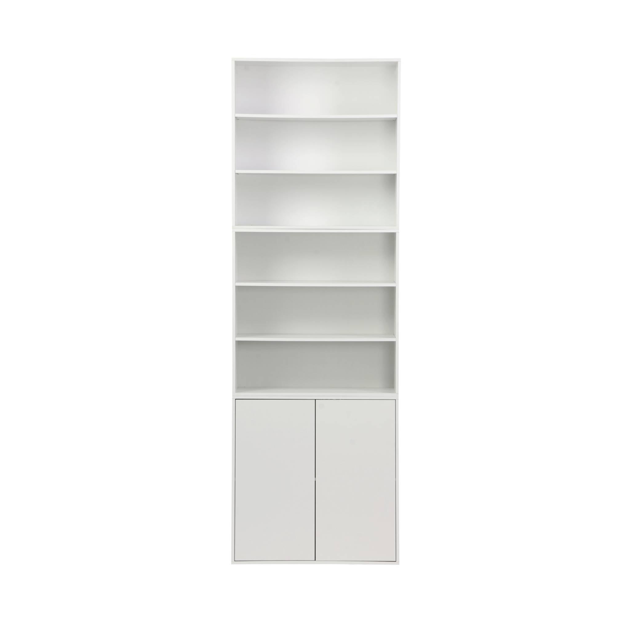 Estante, biblioteca modulável decoração madeira, 2 portas e 5 prateleiras, Kompo, Branco, 70x35x210 cm - 5
