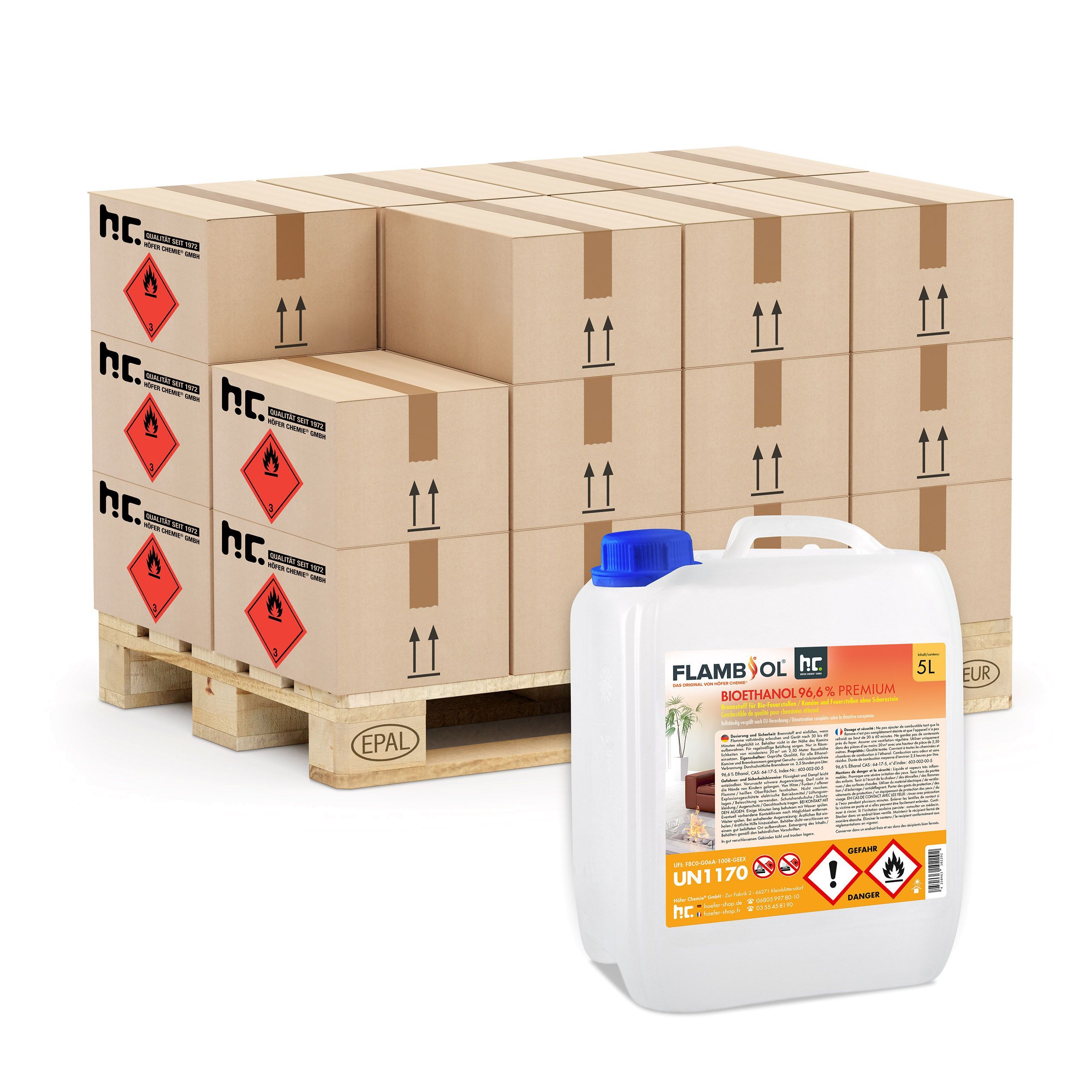 Bioéthanol 96,6% Pur - 20 Litres (4x5L) Pour Cheminée éthanol - Flamme Propre, Sans Odeur, écologique