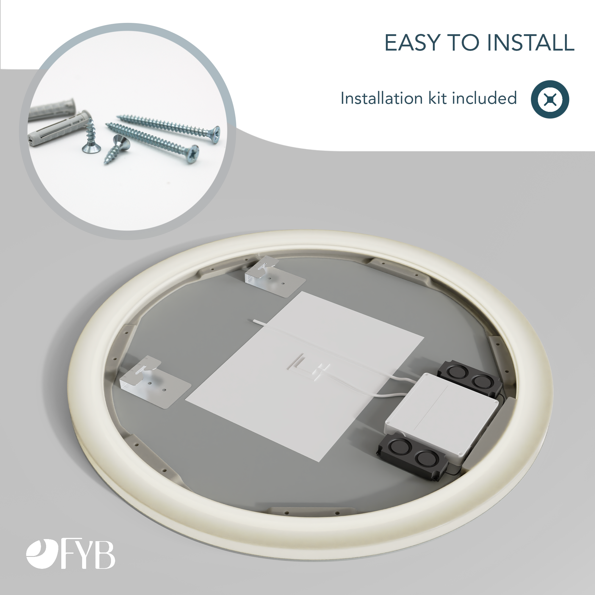 Feel Your Bath Miroir Rond LED 80 cm avec Bluetooth, Lumière Tricolore, Antibuée, Interrupteur Tactile, Arrêt Automatique et Installation Facile - 6