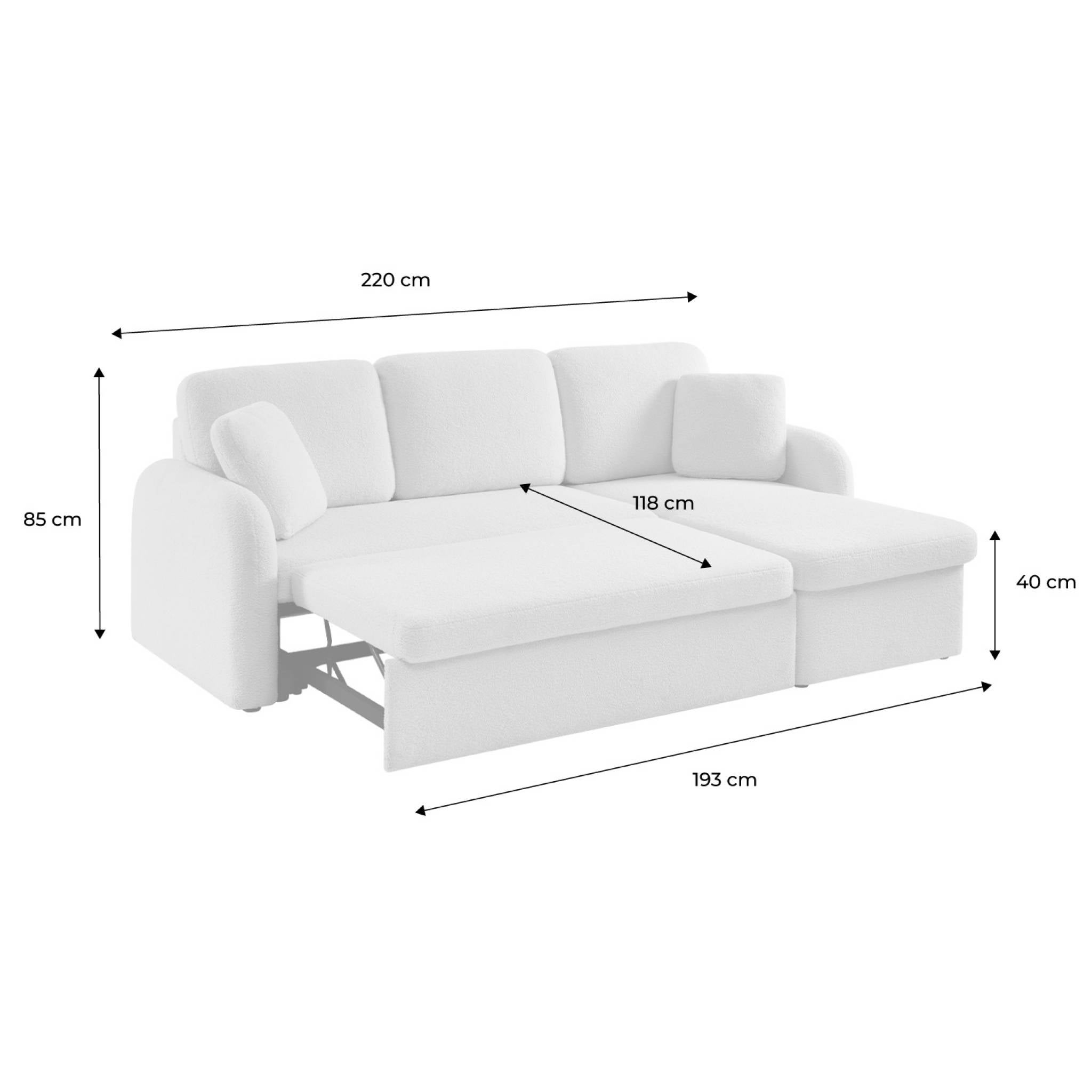 Canapé d'angle convertible en tissu bouclettes crème - Milano - 3 places. fauteuil d'angle réversible coffre rangement lit modulable - 7