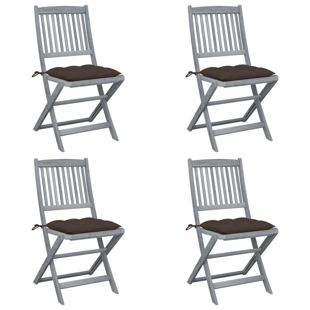 Chaises pliables d'extérieur 4 pcs avec coussins Bois d'acacia - 2
