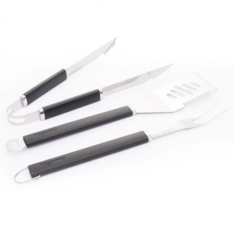 Char-Broil Ensemble 3 Ustensiles Barbecue Inox – Spatule, Fourchette, Pince + Ouvre-Bouteille