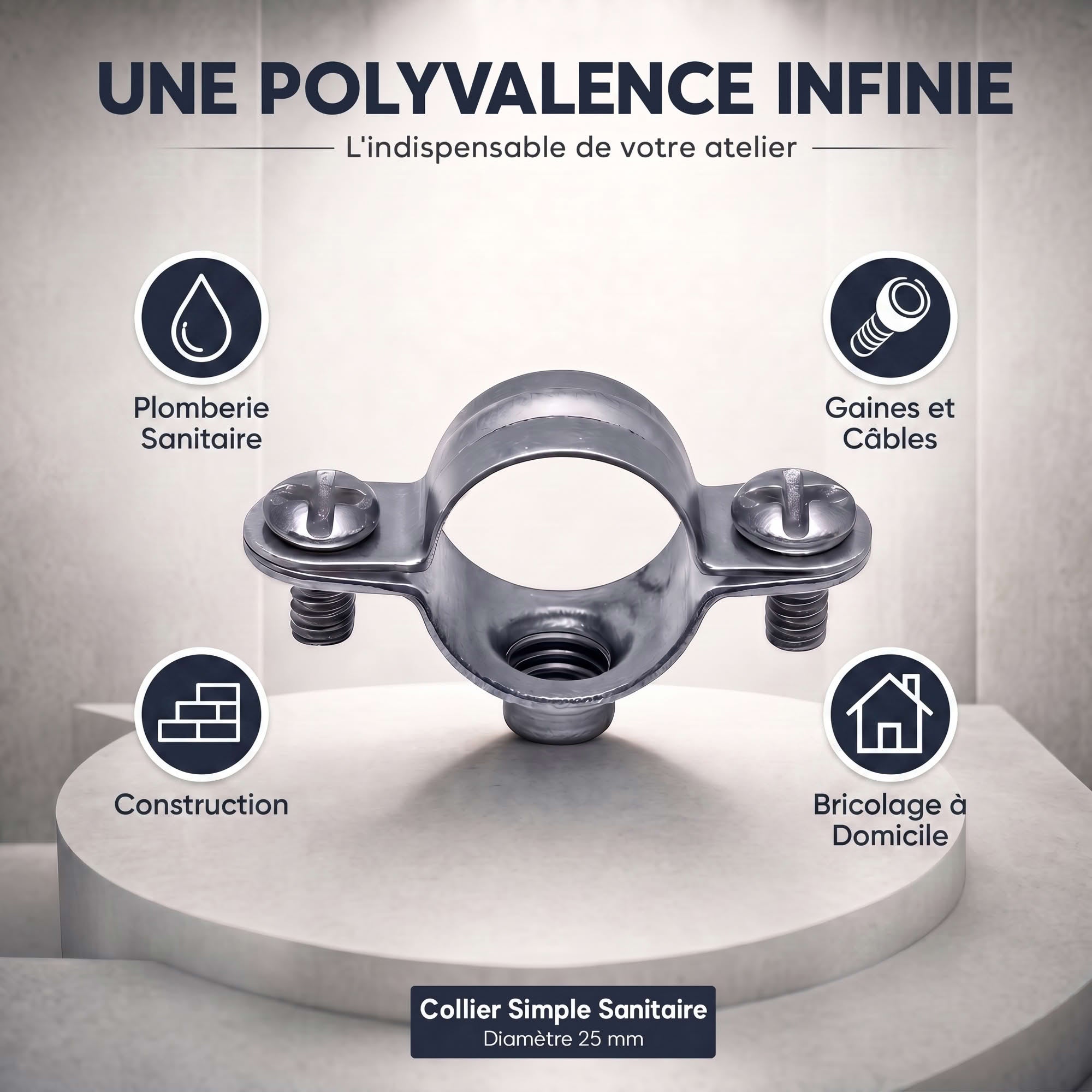 100 colliers simples sanitaires - 7x150 mm - Diamètre 24 mm - 5