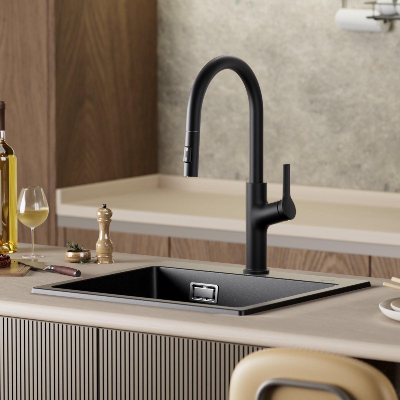 Cecipa max Mitigeur Cuisine avec Douchette Extractible Rotatif à 360°Robinet Cuisine avec 2 Modes de Pulvérisation Robinet Evier Inoxydable Noir - 4