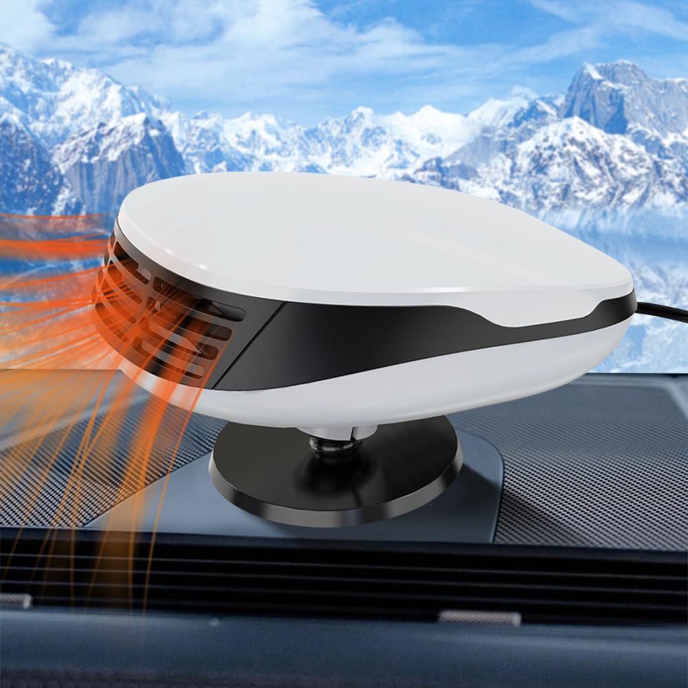 Przenośny grzejnik samochodowy 12 V, 120 W z 2 w 1 funkcją chłodzenia i grzania, do szyb samochodowych, z obrotową podstawą 360°