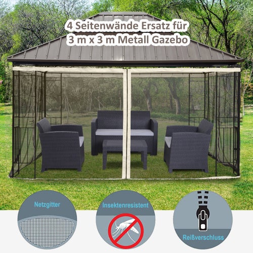 Mosquitera para cenador de 3x4 m, mosquitera de 4 paneles, negra - COMFORTXL - 4