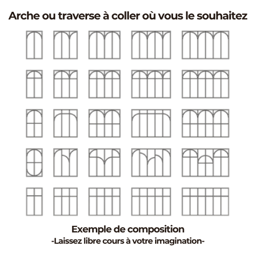 Verrière aluminium 5 vitrages clair, 5 arches décorative - L 173 × H 123 - Noir - 6