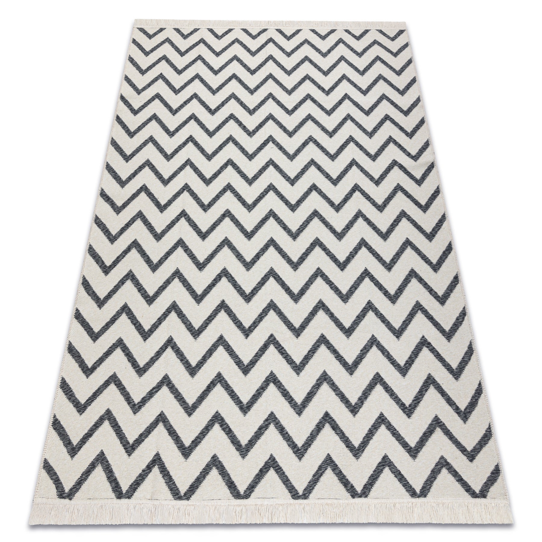Dywan TWIN 23002 Zygzak, bawełna, dwustronny Ekologiczny frędzle - antracyt / krem 200x290 cm - 2